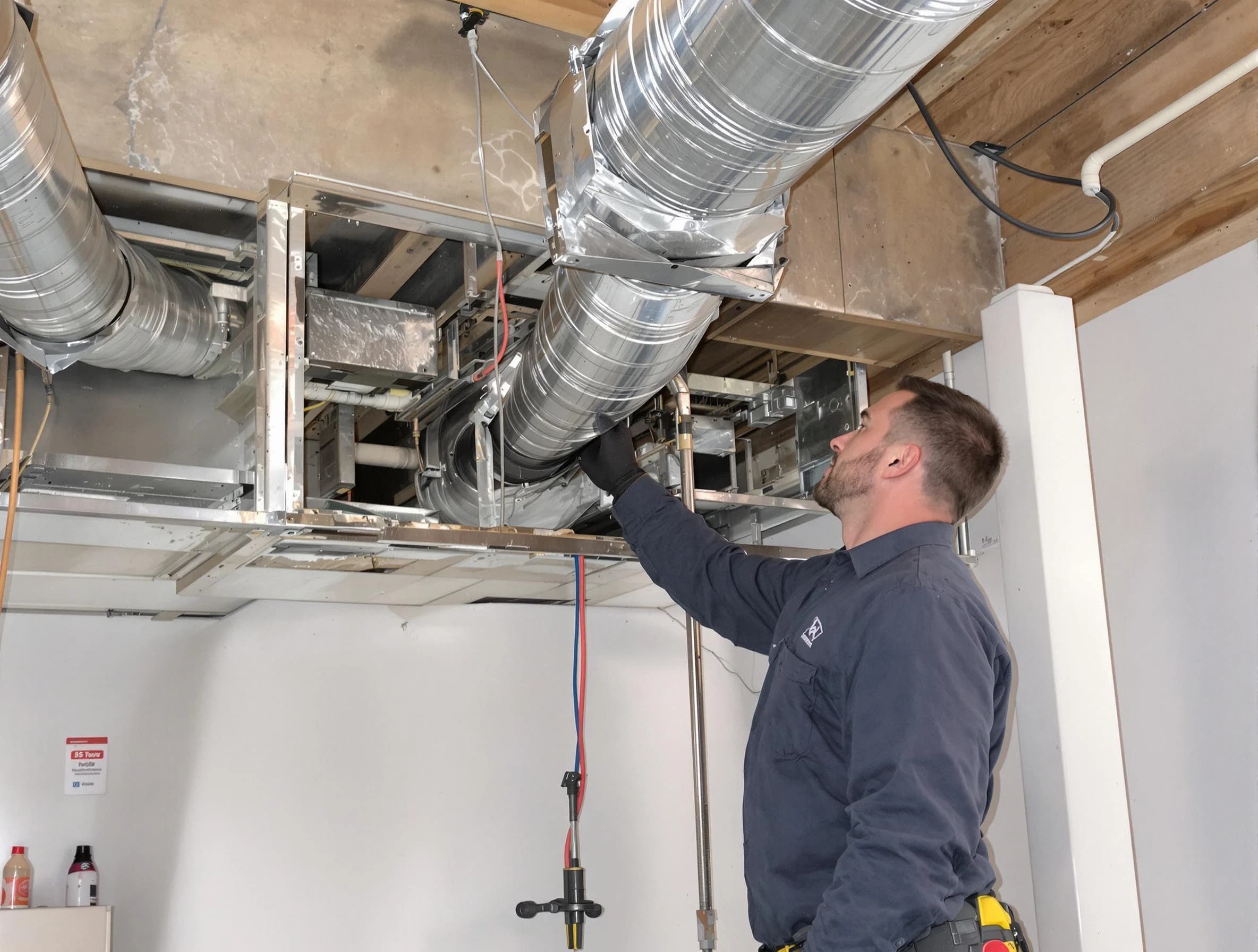 Hopewell Air Duct Cleaning technician performing professional air duct repair using specialized tools in Hopewell